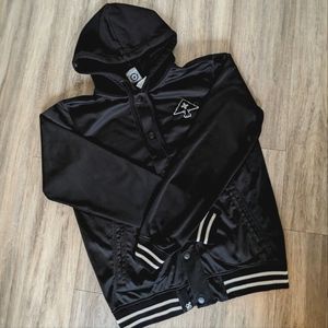 LRG Button Up Hooded Jacket, Black/White, size Medium